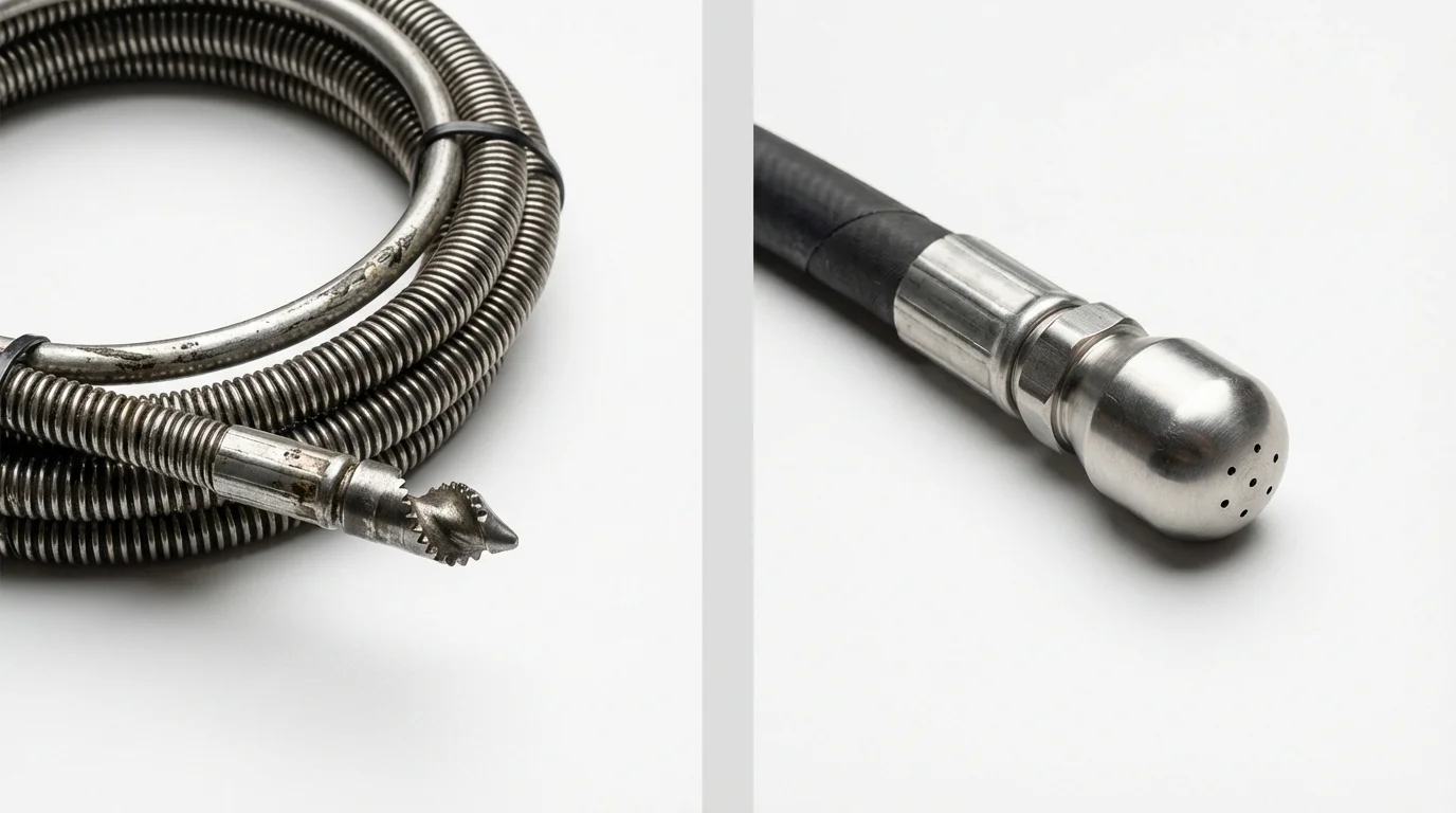 Drain snake cable and hydro jetting nozzle used for drain cleaning in Buckland, MA