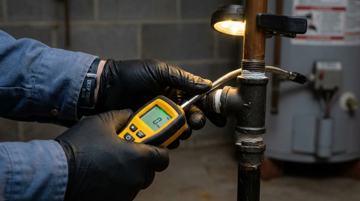 Gas leak detection with electronic sniffer by Johns Plumbing LLC in Buckland