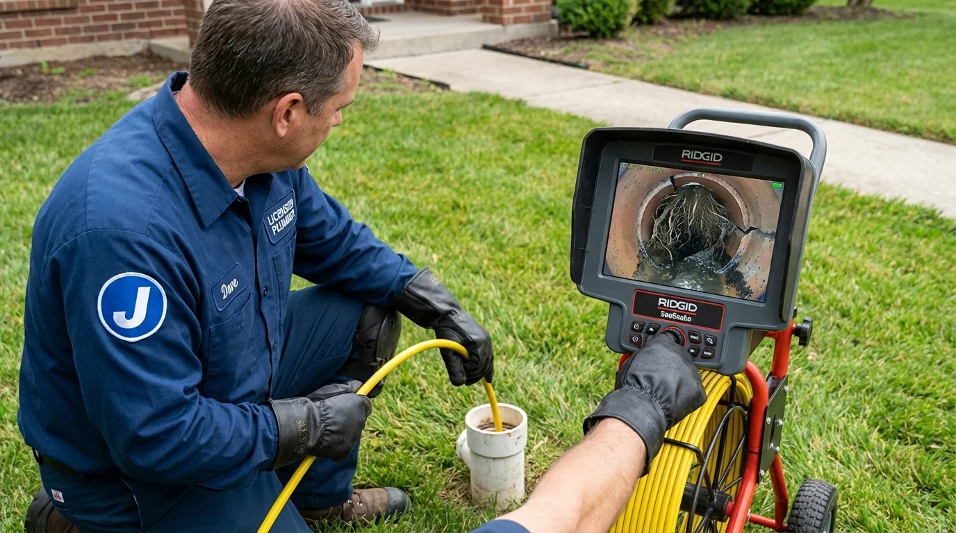 Sewer camera inspection being performed by Johns Plumbing LLC in Buckland